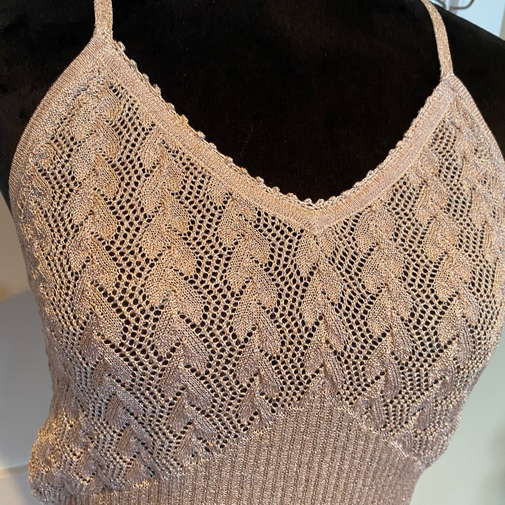 EUC Charlotte Crème/Metallic Silk-Knit Camisole Size Medium